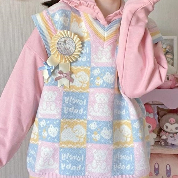 checkered-bear-knit-vest-fairy