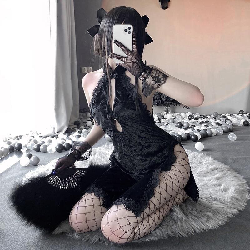 Kawaii cheongsam black cosplay dress oriental fashion