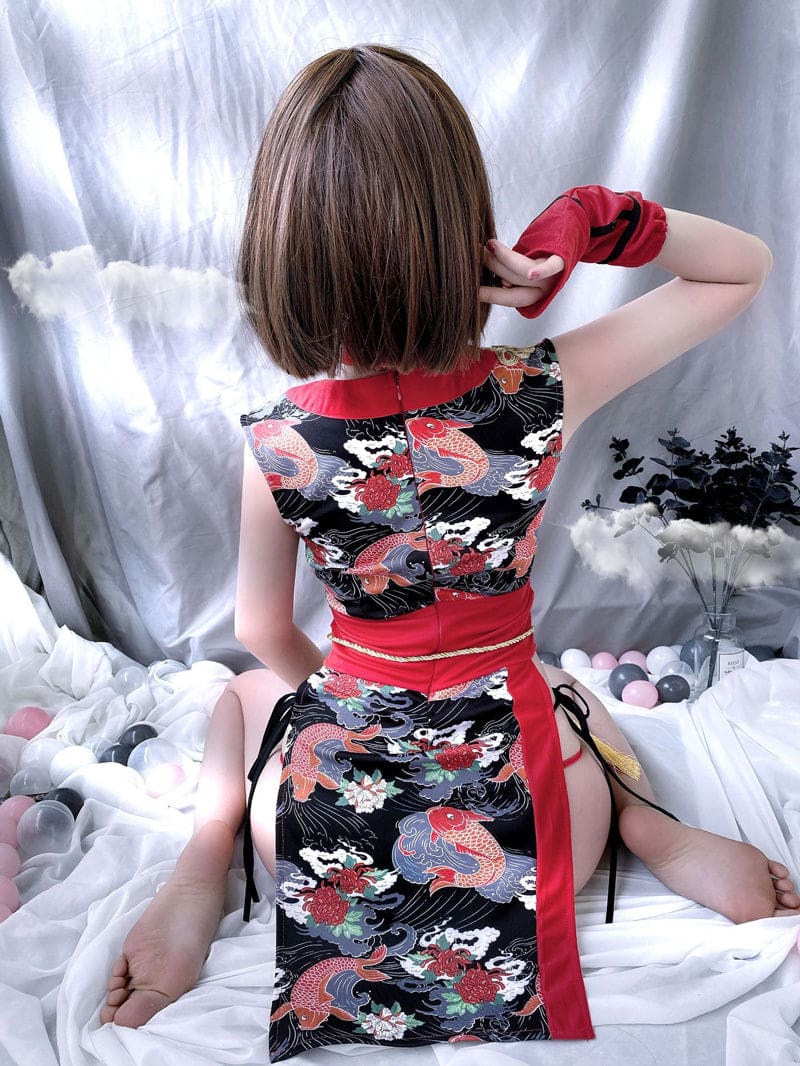 Kawaii cheongsam night dress red black chinese oriental lingerie