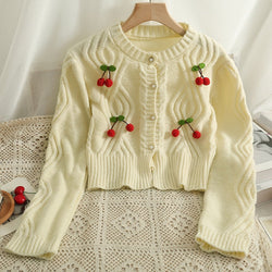 Cherry knitted cropped cardigan - cardigan - kawaii - sweater