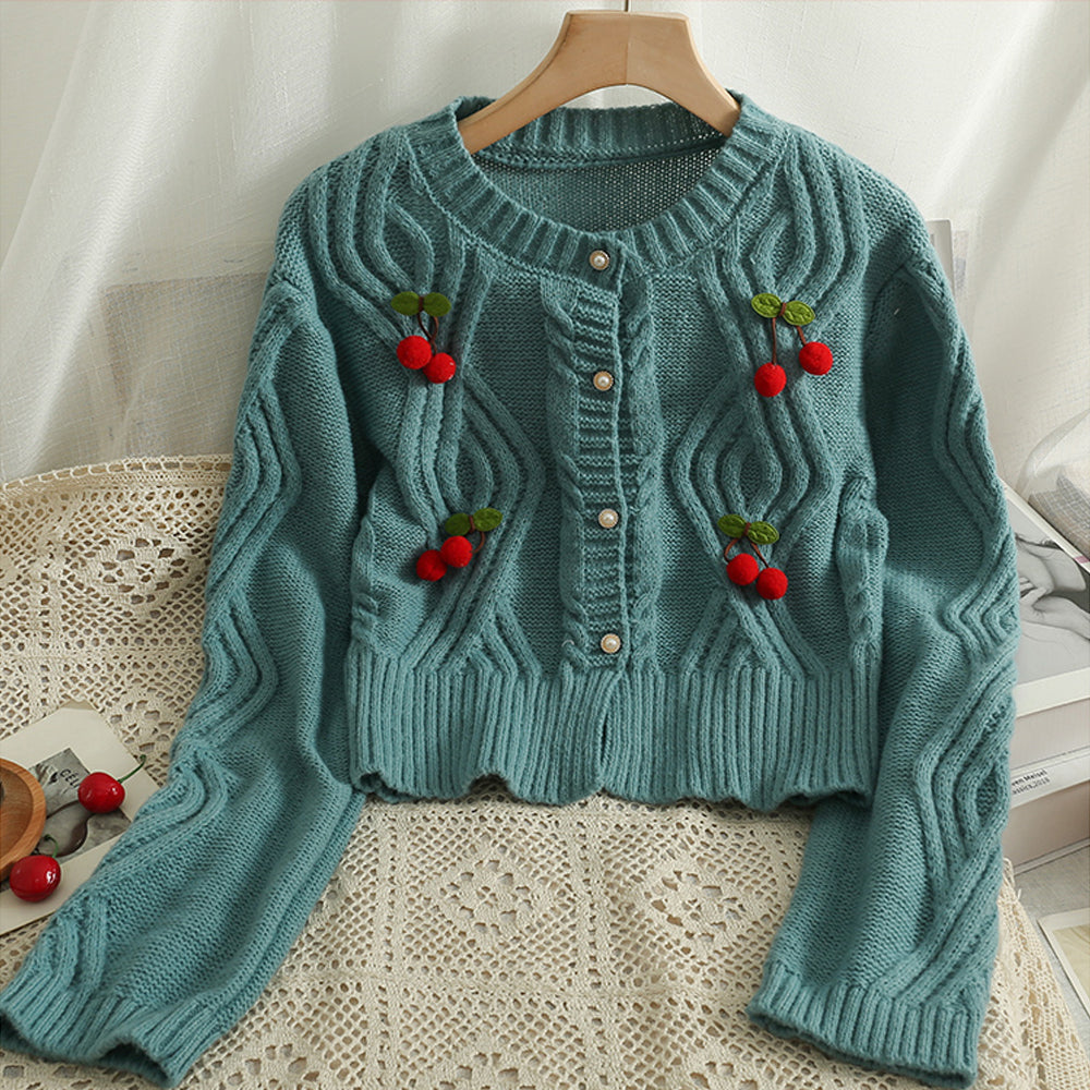 Kawaii Cherry Knitted Crop Top Cardigan Sweater | Kawaii Babe