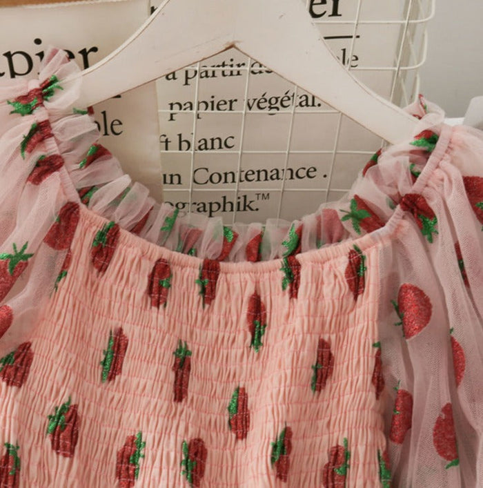 Chiffon Strawberry Pretty Puff Sleeve Dress