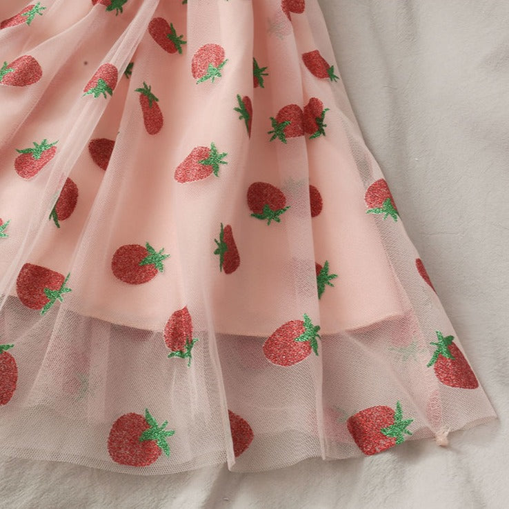 Chiffon strawberry puff sleeve dress - kawaii - layered - puff - puffed - sheer