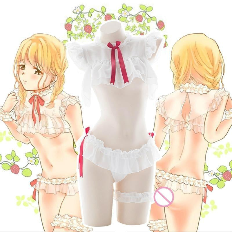 Kawaii chiffon student lingerie set cosplay white