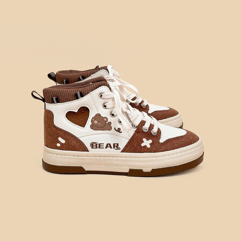 Chocolate bear sneakers - bear - footwear - hi tops - kawaii - shoes