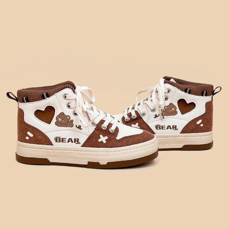 Chocolate bear sneakers - bear - footwear - hi tops - kawaii - shoes