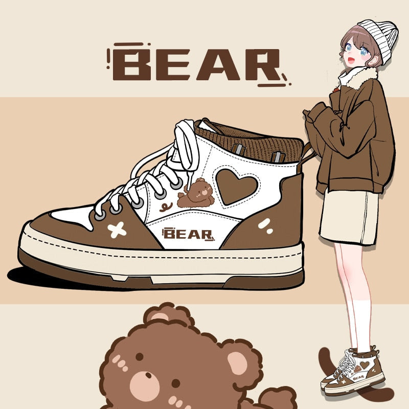 Chocolate bear sneakers - bear - footwear - hi tops - kawaii - shoes