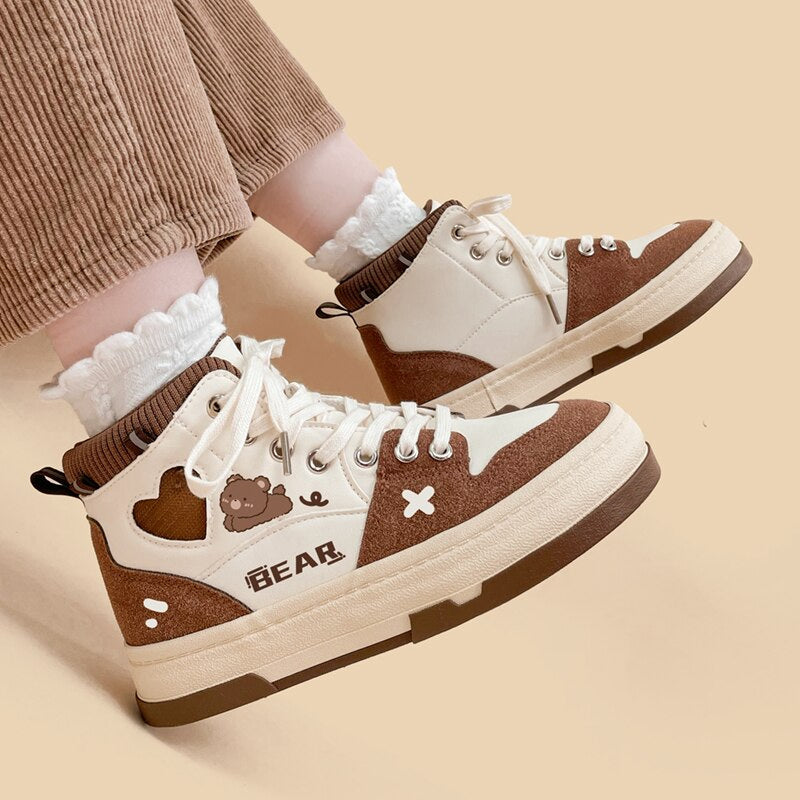 Chocolate bear sneakers - bear - footwear - hi tops - kawaii - shoes