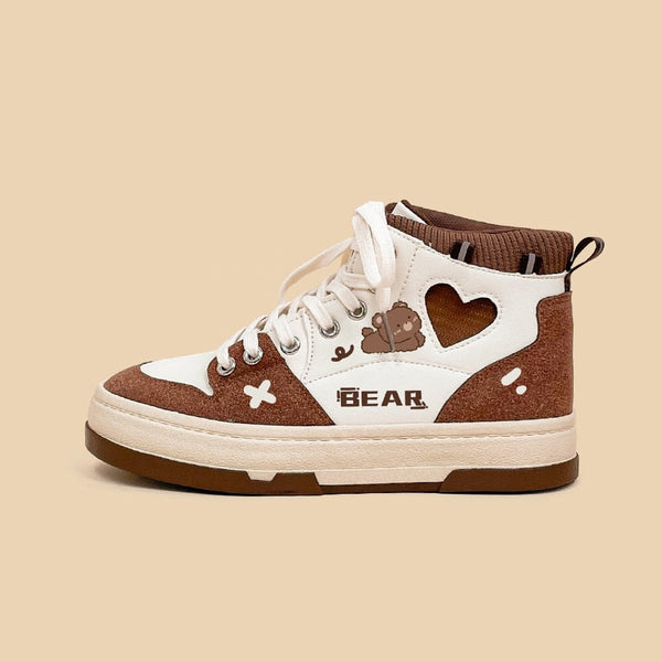 Chocolate bear sneakers - bear - footwear - hi tops - kawaii - shoes