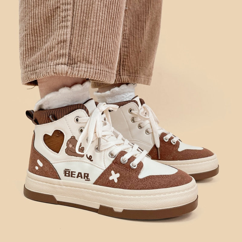 Chocolate bear sneakers - bear - footwear - hi tops - kawaii - shoes