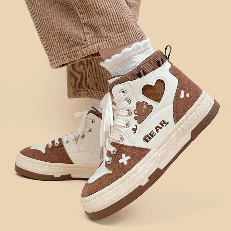 Chocolate bear sneakers - bear - footwear - hi tops - kawaii - shoes