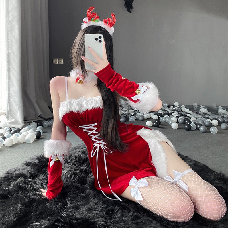 Kawaii Red Velvet Christmas Eve Cosplay Santa Dress Kawaii Babe Kawaii Red Velvet Christmas Eve Cosplay Santa Dress Kawaii Babe
