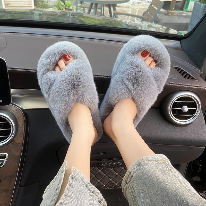 Chunky fuzzy sandal slippers - footwear - new - sandals - shoes - slides