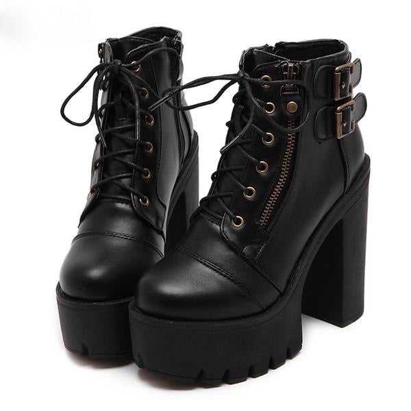 Chunky lace up ankle boots - anke booties - buckled - shoes - buckles - chunky