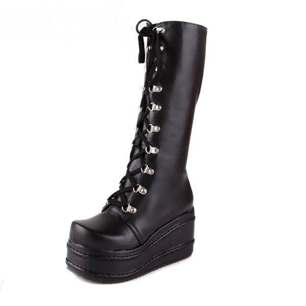 Chunky Platform Motorcycle Combat Boots Wedge Heel Kawaii Babe