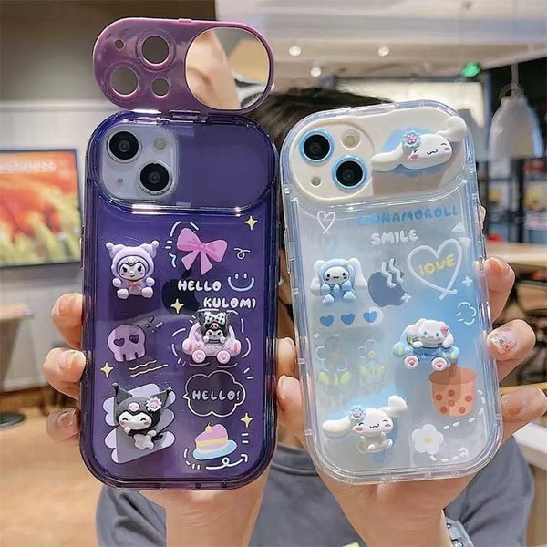 Cinna & kuromi mirror iphone case - cinna - cinnamoroll - kawaii - kuromi - phone case