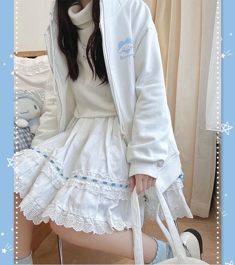 Cinna oversized zip up hoodie - cinnamoroll - kawaii - long sleeve - sanrio - sweater