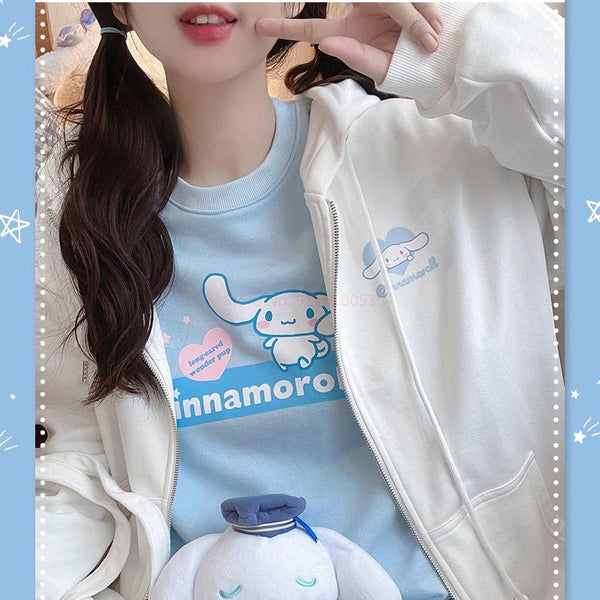 Cinna oversized zip up hoodie - cinnamoroll - kawaii - long sleeve - sanrio - sweater