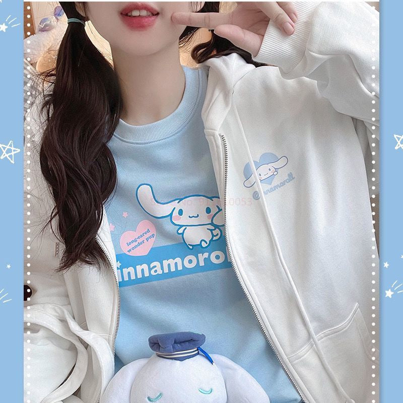 Cinna oversized zip up hoodie - cinnamoroll - kawaii - long sleeve - sanrio - sweater