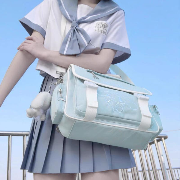 Cinna school messenger bag - bag - cinnamoroll - embroidered - handbag - kawaii