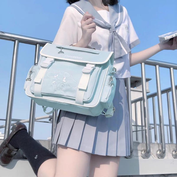 Cinna school messenger bag - bag - cinnamoroll - embroidered - handbag - kawaii