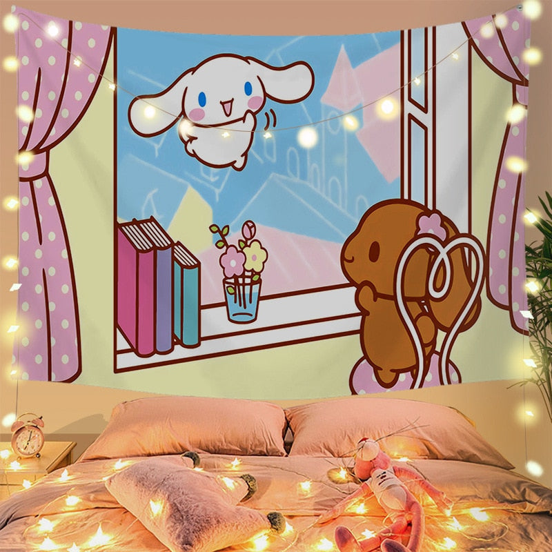 Cinna wall tapestry - cinnamoroll - home decor - kawaii - kuromi - my melody