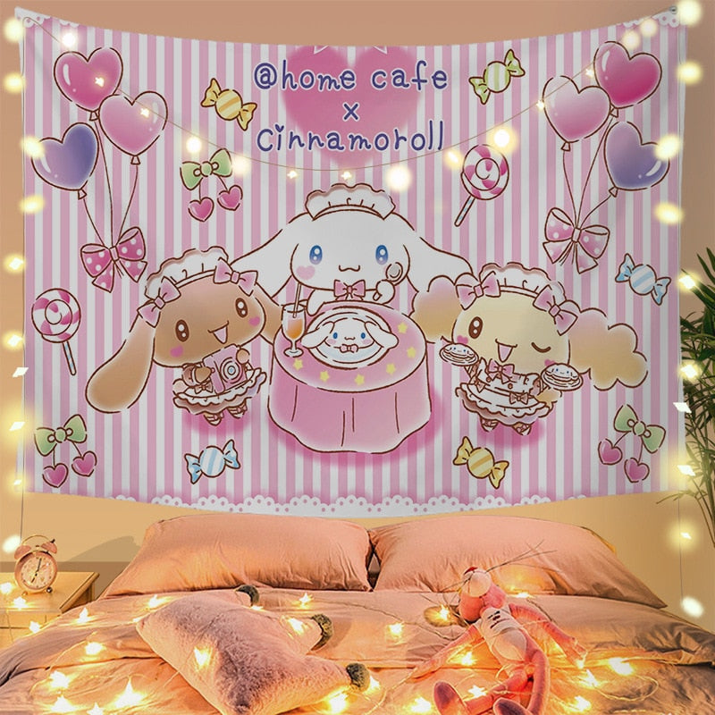 Cinna wall tapestry - cinnamoroll - home decor - kawaii - kuromi - my melody