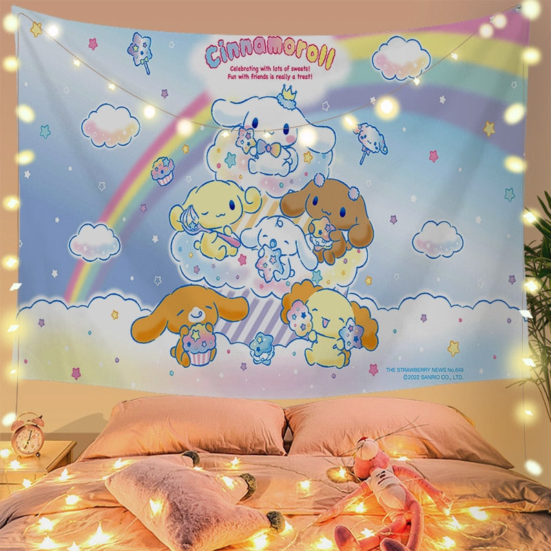 Cinna wall tapestry - cinnamoroll - home decor - kawaii - kuromi - my melody