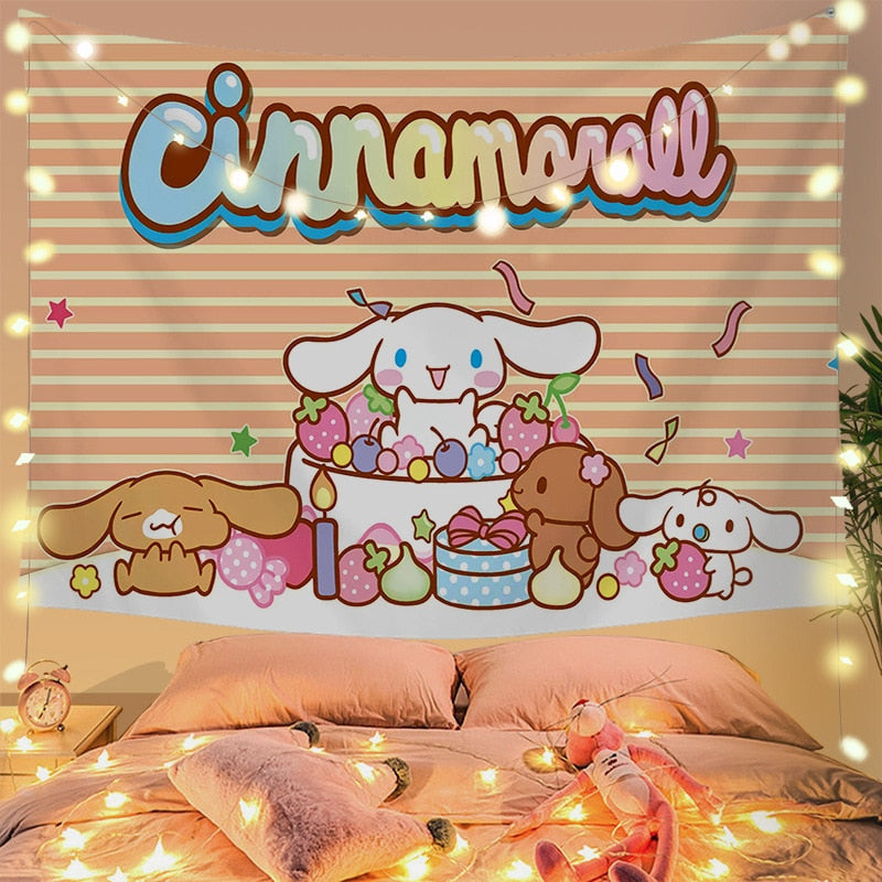 Cinna wall tapestry - cinnamoroll - home decor - kawaii - kuromi - my melody