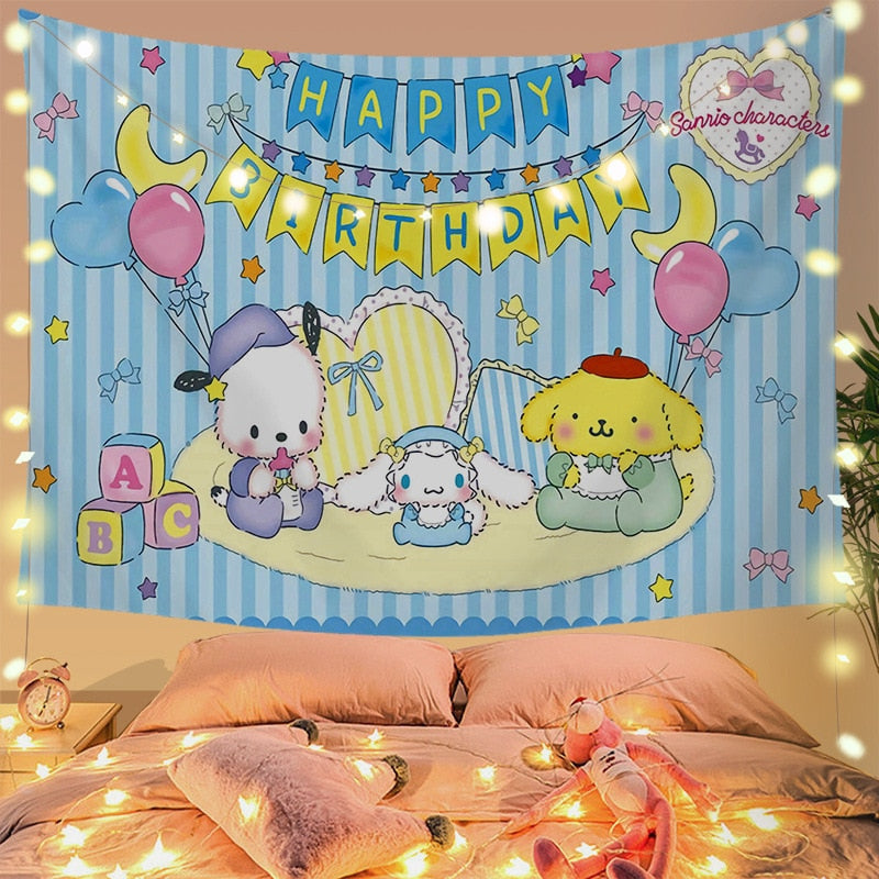 Cinna wall tapestry - cinnamoroll - home decor - kawaii - kuromi - my melody