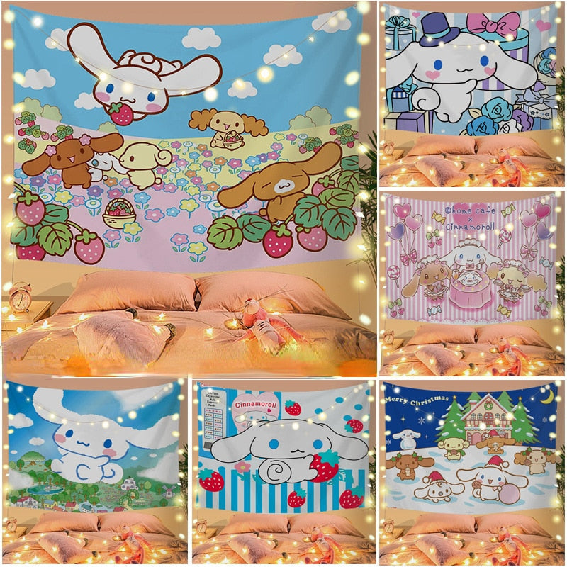 Cinna wall tapestry - cinnamoroll - home decor - kawaii - kuromi - my melody