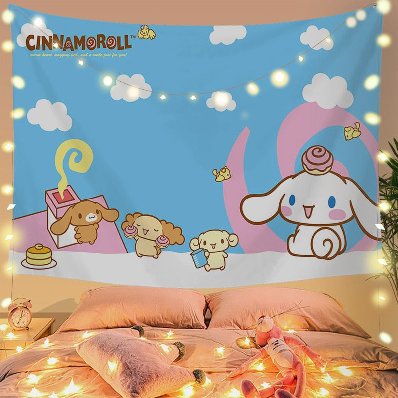 Cinna wall tapestry - cinnamoroll - home decor - kawaii - kuromi - my melody