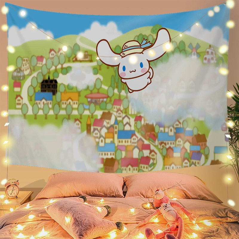 Cinna wall tapestry - cinnamoroll - home decor - kawaii - kuromi - my melody