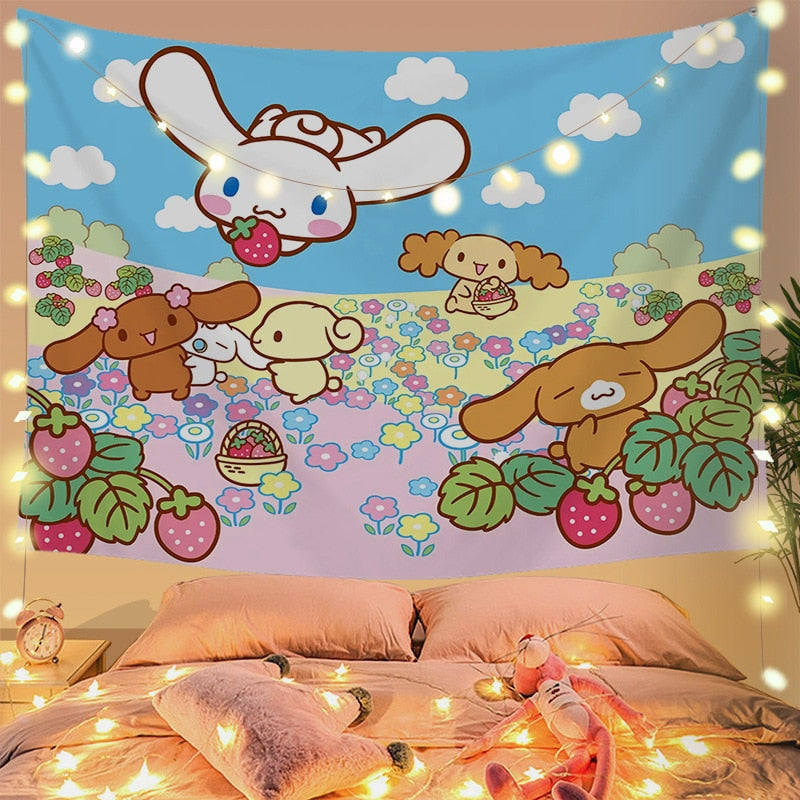 Cinna wall tapestry - cinnamoroll - home decor - kawaii - kuromi - my melody