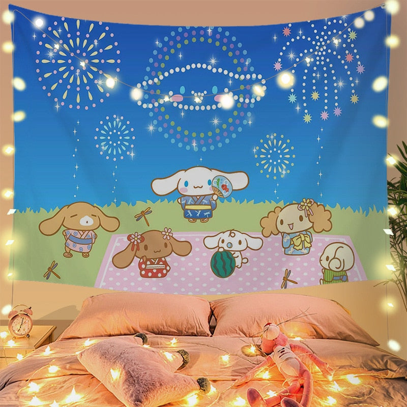 Cinna wall tapestry - cinnamoroll - home decor - kawaii - kuromi - my melody