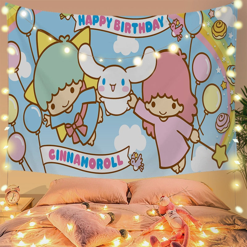 Cinna wall tapestry - cinnamoroll - home decor - kawaii - kuromi - my melody