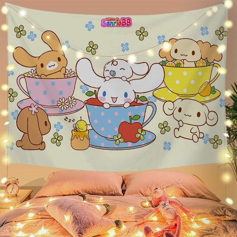 Cinna wall tapestry - cinnamoroll - home decor - kawaii - kuromi - my melody