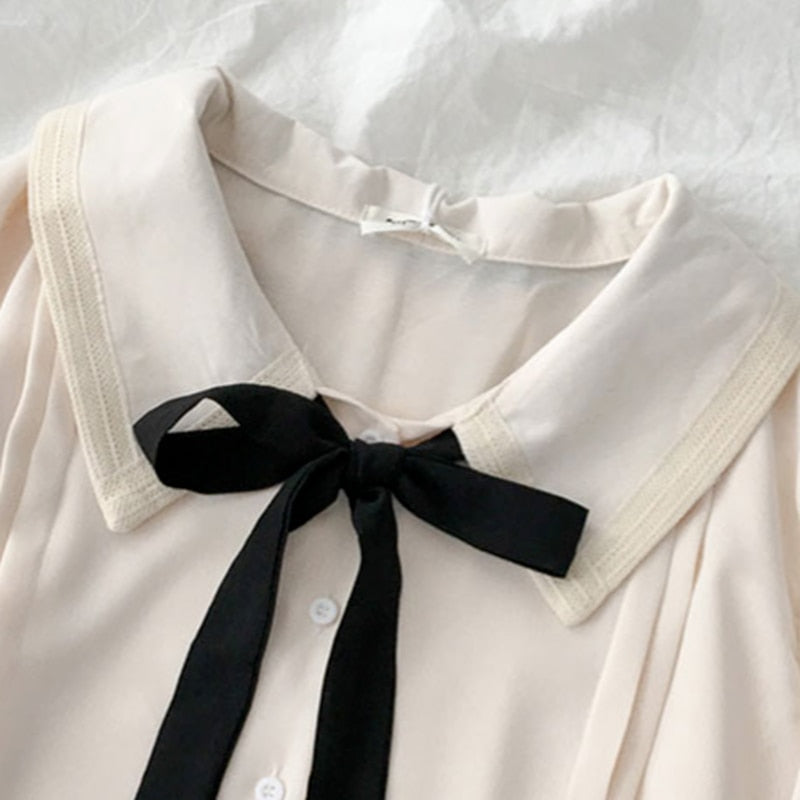 Classic academia black or cream collared blouse lolita shirt