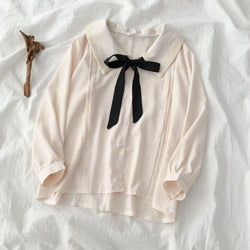 Classic academia black or cream collared blouse lolita shirt