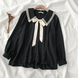 Classic academia black or cream collared blouse lolita shirt