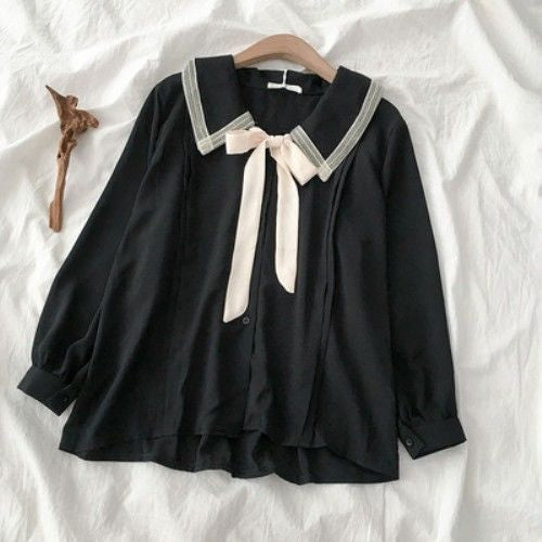 Classic academia black or cream collared blouse lolita shirt