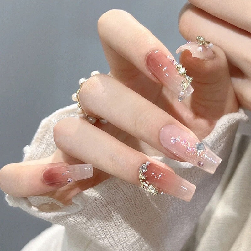 Clear glittery press on nails - beauty - fake nails - kawaii - press