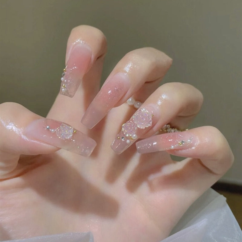 Clear glittery press on nails - beauty - fake nails - kawaii - press