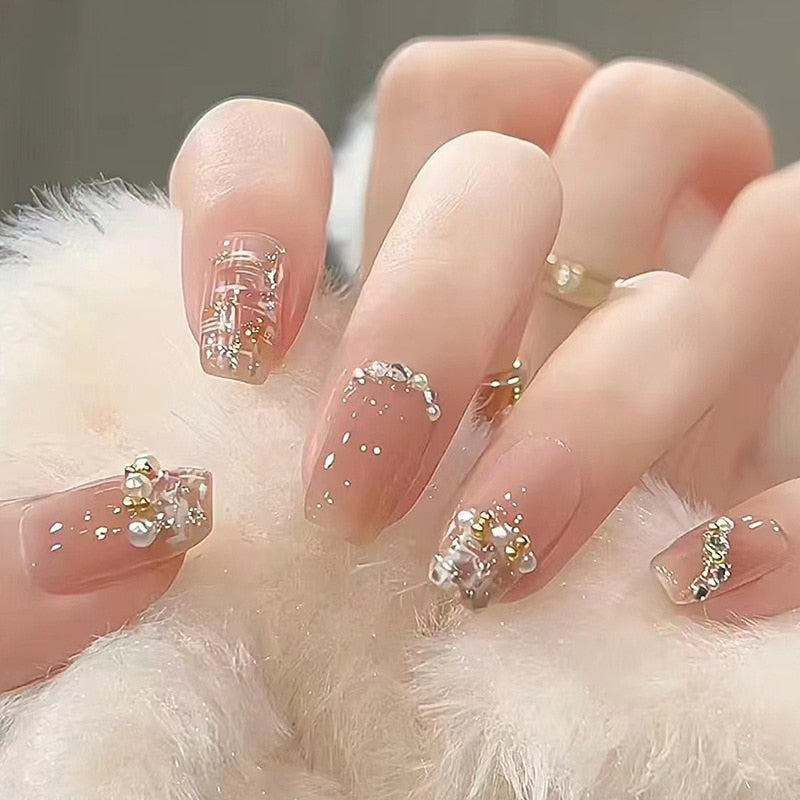 Clear glittery press on nails - beauty - fake nails - kawaii - press