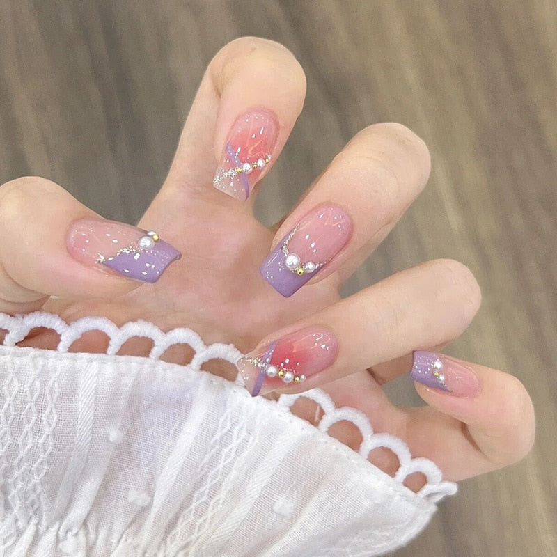 Clear glittery press on nails - beauty - fake nails - kawaii - press