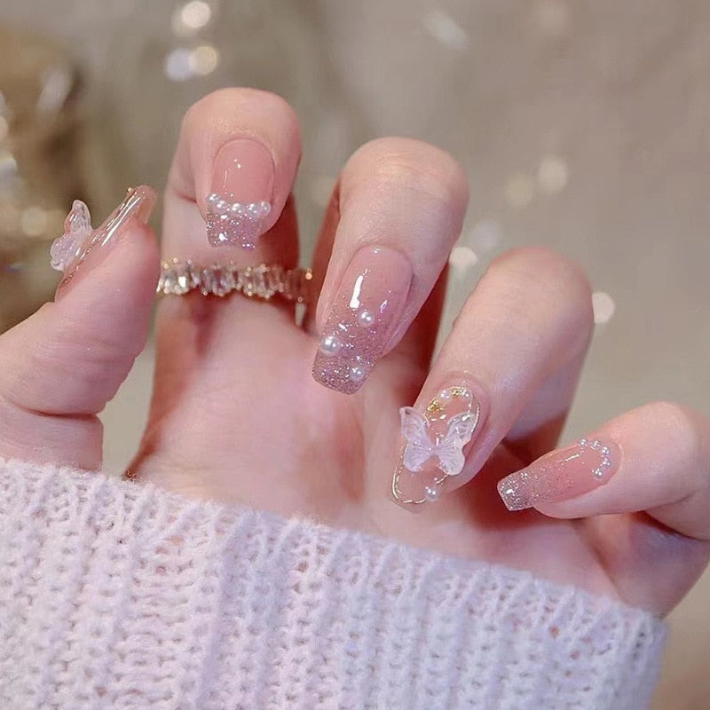 Clear glittery press on nails - beauty - fake nails - kawaii - press