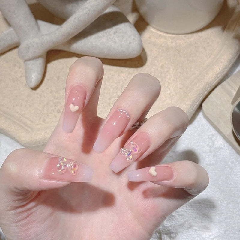 Clear neutral tone press on nails - beauty - fake nails - kawaii - ombre