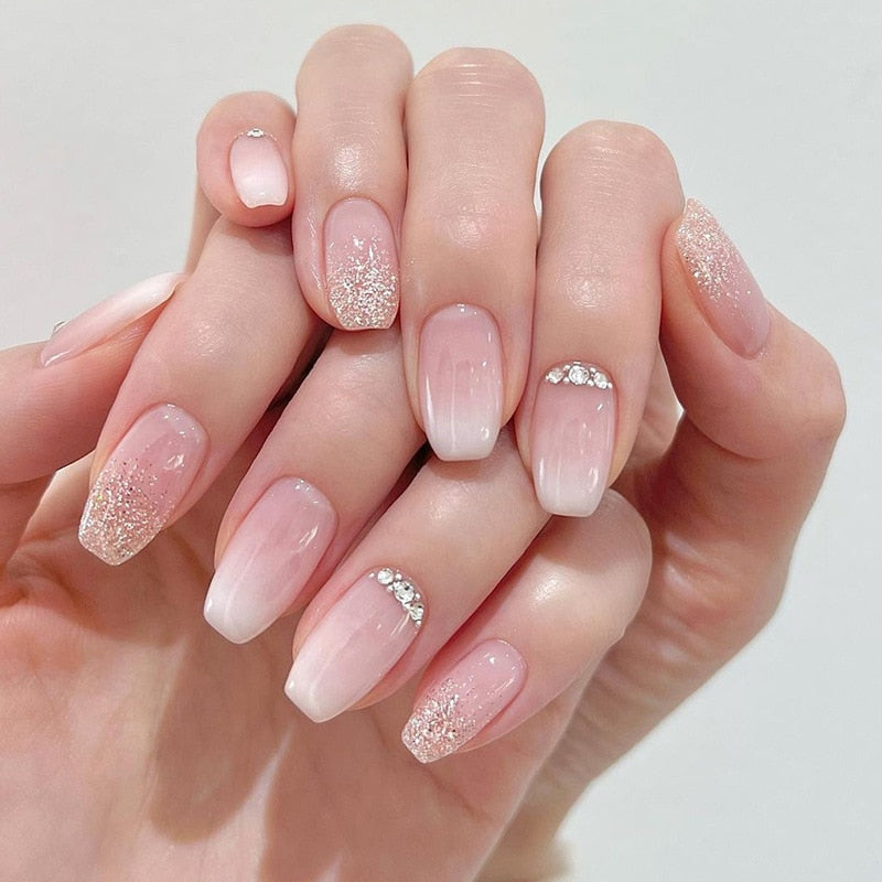 Clear neutral tone press on nails - beauty - fake nails - kawaii - ombre