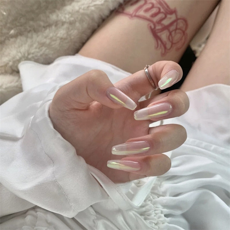 Clear neutral tone press on nails - beauty - fake nails - kawaii - ombre