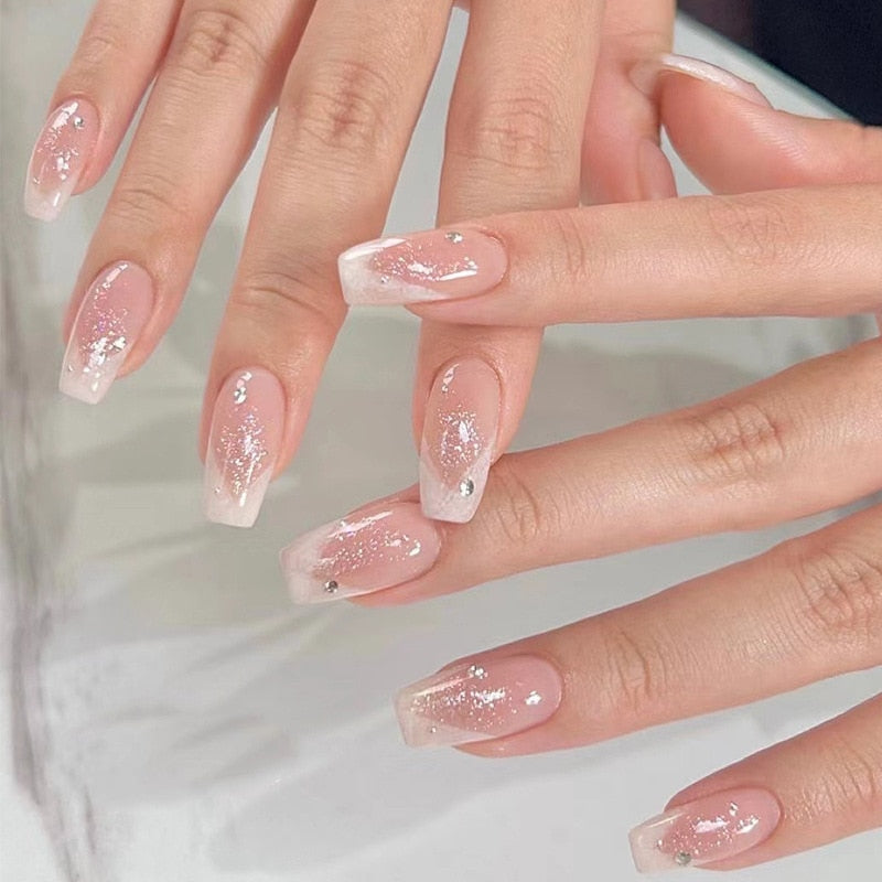 Clear neutral tone press on nails - beauty - fake nails - kawaii - ombre